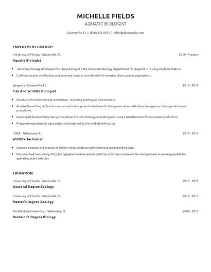 Aquatic Biologist Resume
