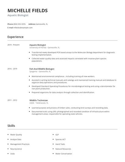 Aquatic Biologist Resume