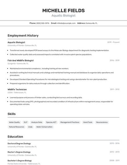 Aquatic Biologist Resume