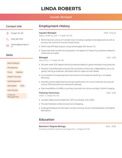 Aquatic Biologist Resume