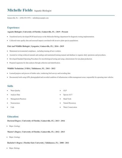 Aquatic Biologist Resume