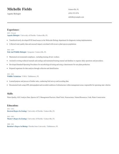 Aquatic Biologist Resume
