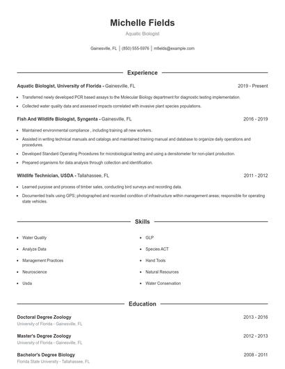 Aquatic Biologist Resume