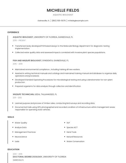Aquatic Biologist Resume
