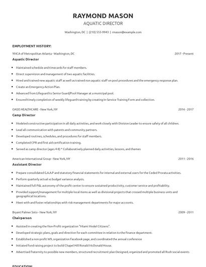 Aquatic Director Resume