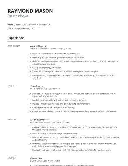 Aquatic Director Resume