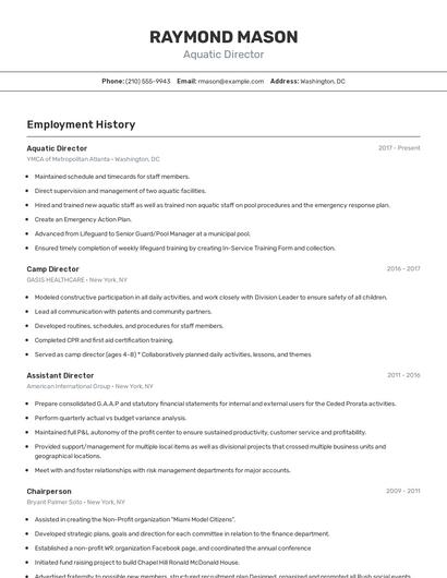 Aquatic Director Resume