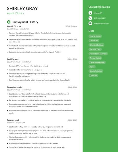 Aquatic Director Resume