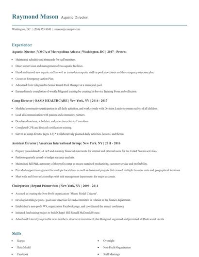 Aquatic Director Resume