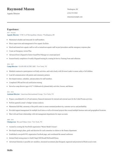 Aquatic Director Resume