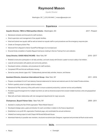 Aquatic Director Resume
