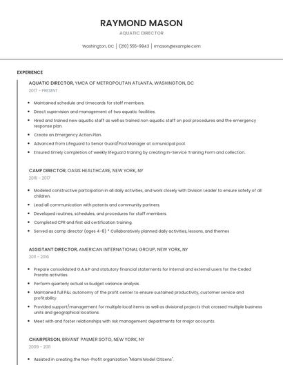 Aquatic Director Resume