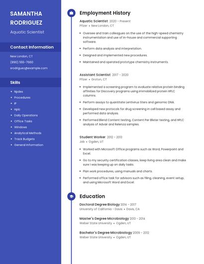 Aquatic Scientist Resume