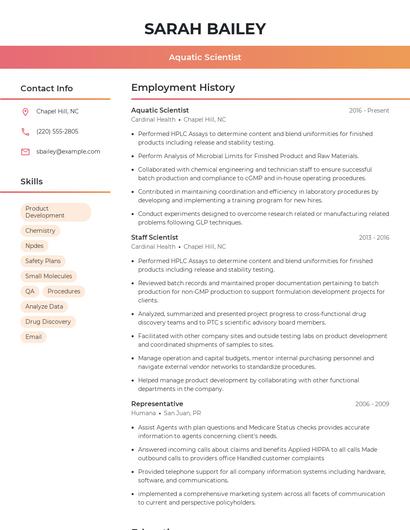 Aquatic Scientist Resume