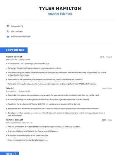 Aquatic Scientist Resume