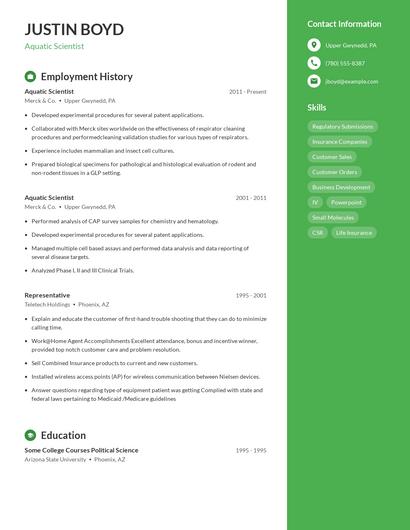 Aquatic Scientist Resume