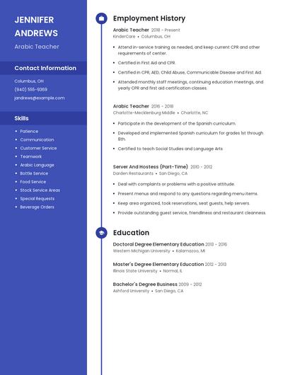Arabic Teacher Resume