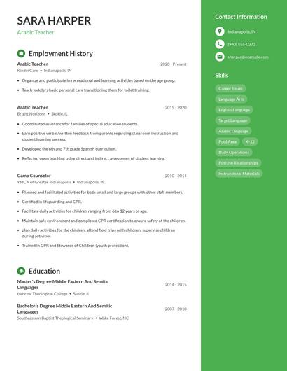 Arabic Teacher Resume