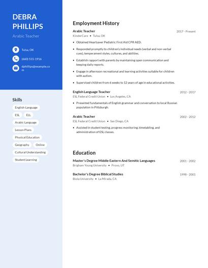 Arabic Teacher Resume