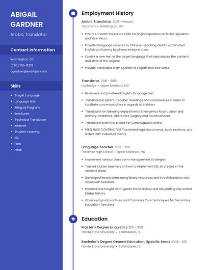 Arabic Translator Resume