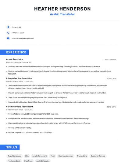 Arabic Translator Resume