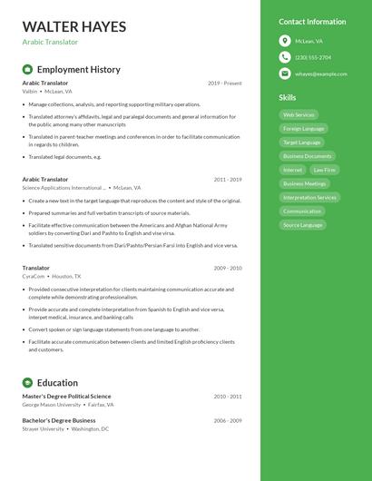 Arabic Translator Resume
