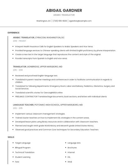 Arabic Translator Resume
