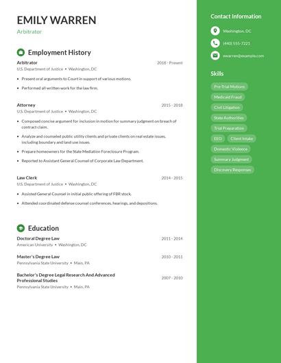 Arbitrator Resume