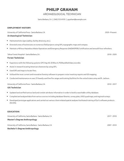 Archaeological Technician Resume