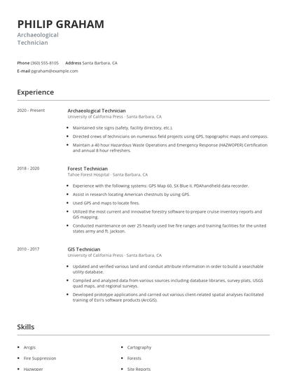 Archaeological Technician Resume