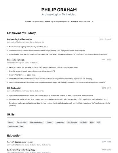 Archaeological Technician Resume
