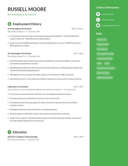 Archaeological Technician Resume