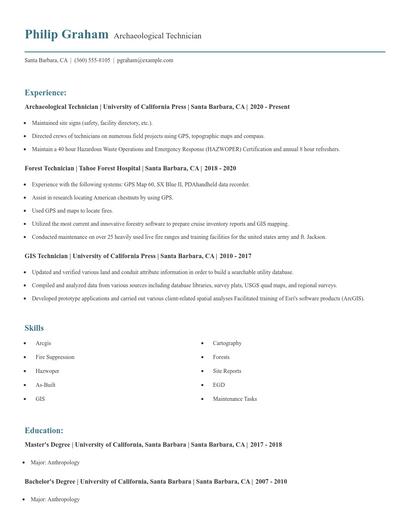 Archaeological Technician Resume