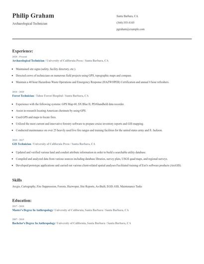 Archaeological Technician Resume