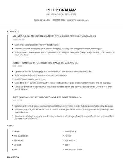 Archaeological Technician Resume