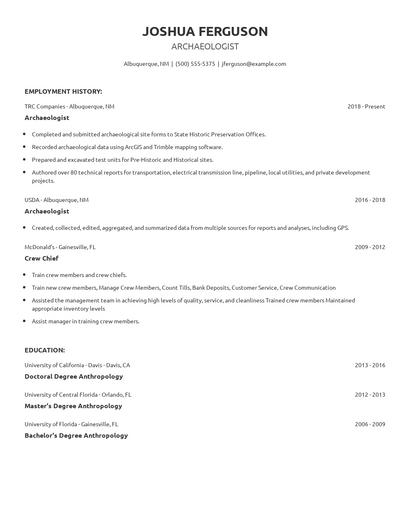 Archaeologist Resume