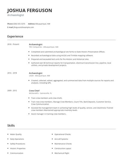 Archaeologist Resume