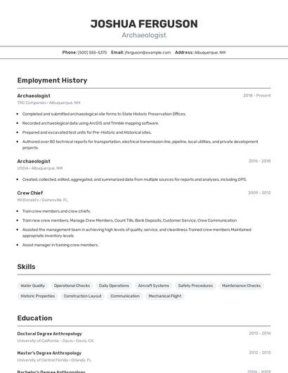 Archaeologist Resume