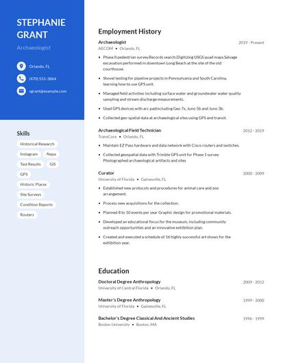 Archaeologist Resume