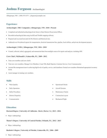 Archaeologist Resume