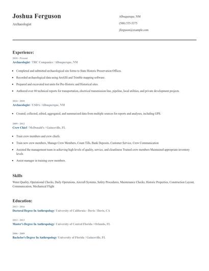 Archaeologist Resume