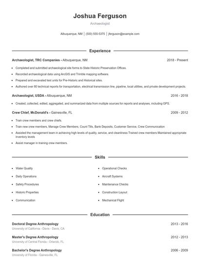Archaeologist Resume