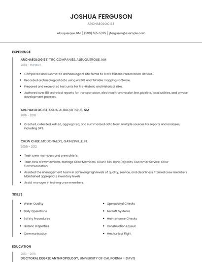 Archaeologist Resume