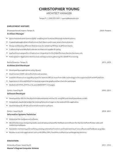 Architect Manager Resume
