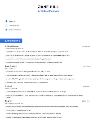 Architect Manager Resume