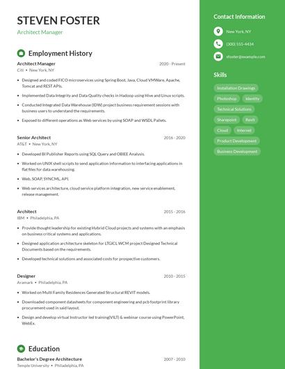 Architect Manager Resume
