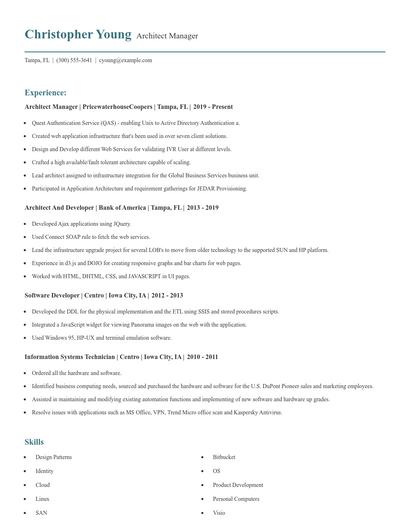 Architect Manager Resume