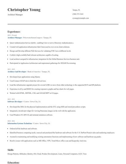 Architect Manager Resume