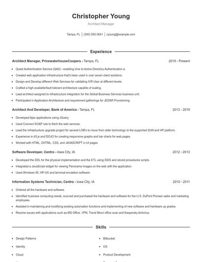 Architect Manager Resume