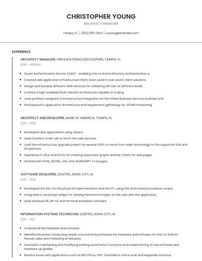 Architect Manager Resume